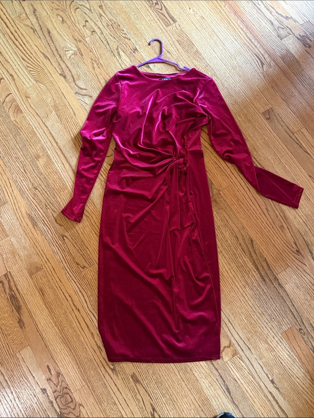 long tall sally Burgundy Velvet Tie-Side Long-Sleeve Dress